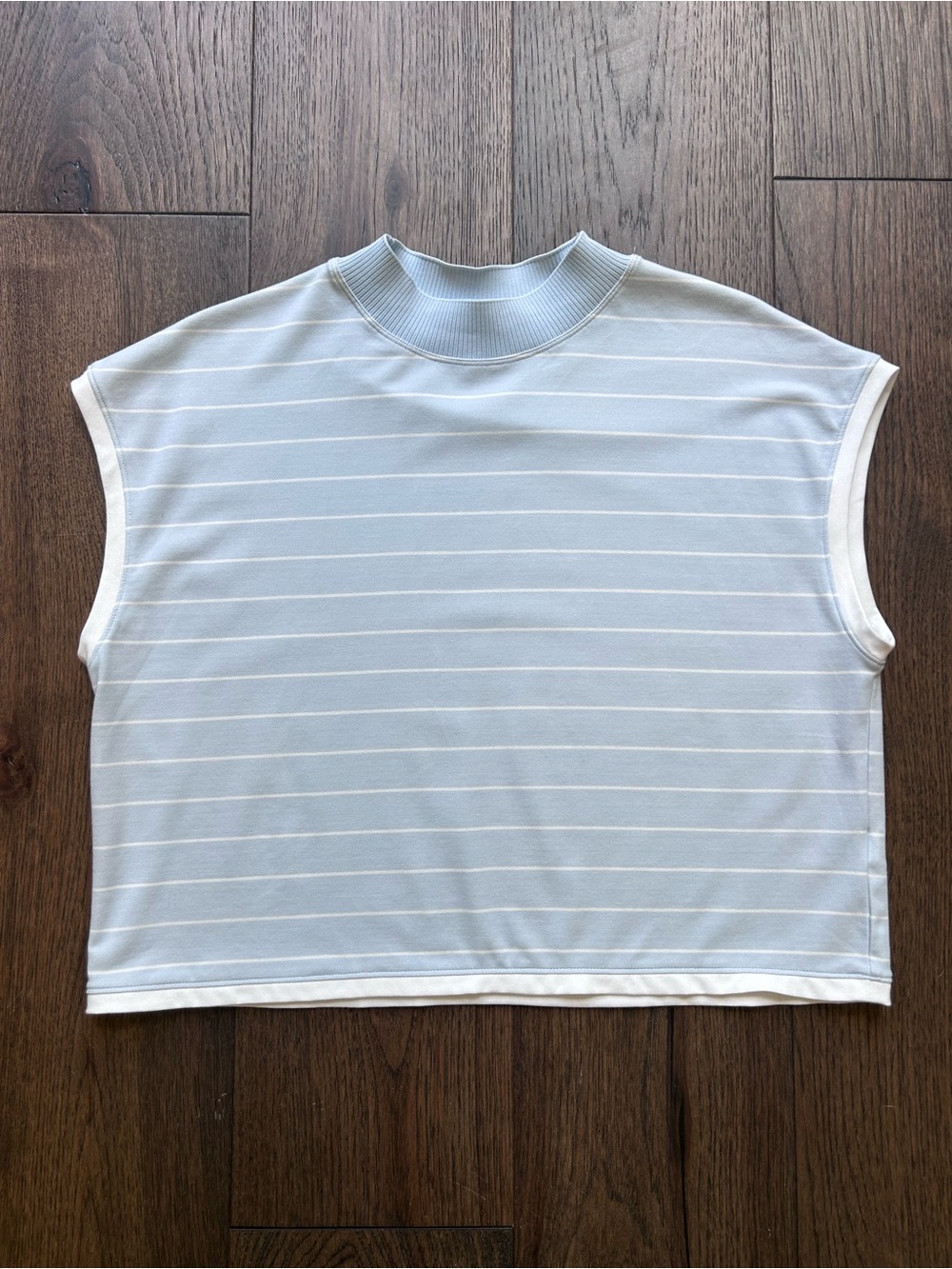 Calia Light Blue and White Striped Mock Neck Tank